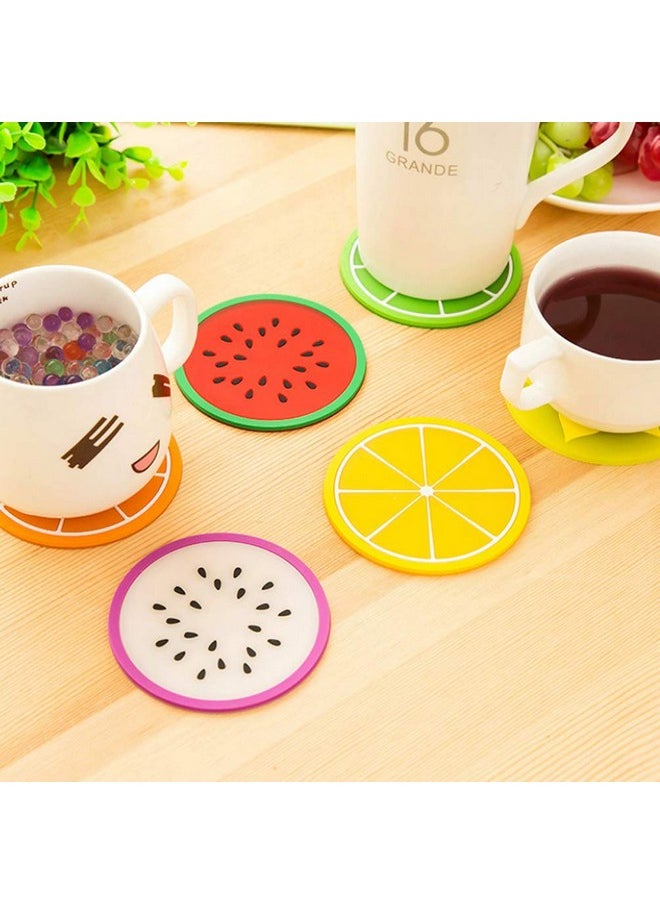 7 Pcs Fruit Coaster, Non Slip Silicone Heat Insulation Coasters, Cute Slice Drink Cup Mat For Bar Kitchen And Patio Tabletop