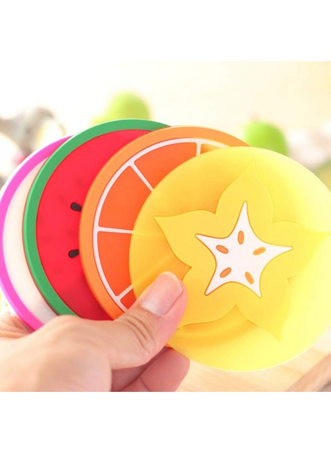 7 Pcs Fruit Coaster, Non Slip Silicone Heat Insulation Coasters, Cute Slice Drink Cup Mat For Bar Kitchen And Patio Tabletop