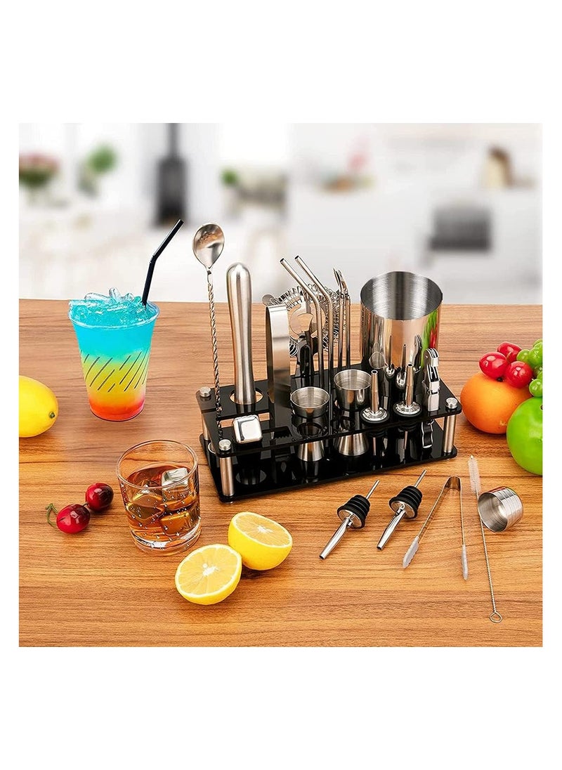 23-Piece Boston Stainless Steel Cocktail Shaker Bartender Kit Silver/Black 14x10.5x28cm