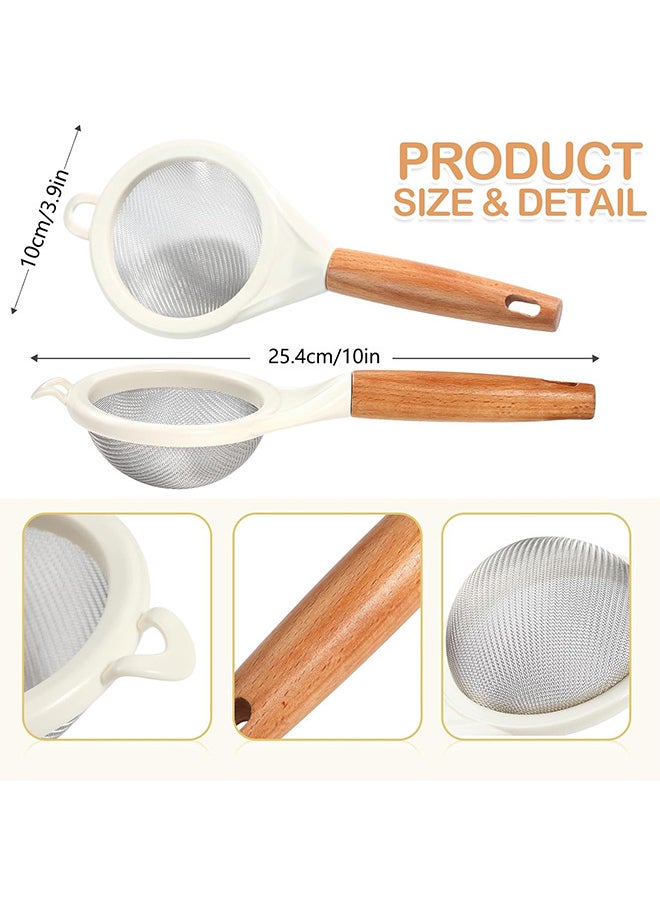 2PCS Strainers Fine Mesh,Small 30 Mesh Fine Mesh Kitchen Sieve Sifters With Wooden Handle, Stainless Steel Colanders Skimmer For Straining Flour, Quinoa, Tea, Juice, Sugar