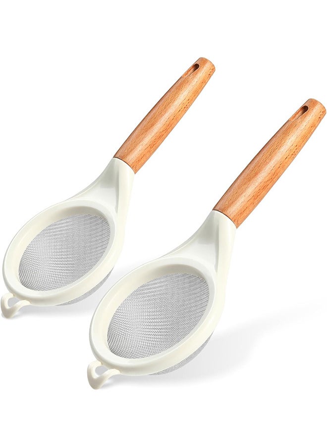 2PCS Strainers Fine Mesh,Small 30 Mesh Fine Mesh Kitchen Sieve Sifters With Wooden Handle, Stainless Steel Colanders Skimmer For Straining Flour, Quinoa, Tea, Juice, Sugar