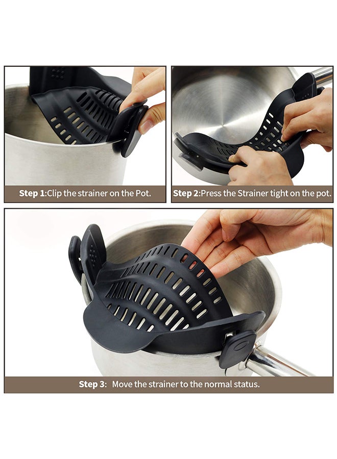 Clip On Strainer For Pot Pans Black 3.14 x 8.66 x 2.28inch