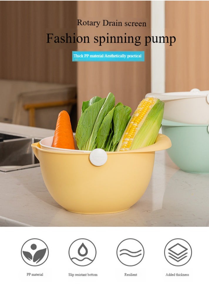 Fashion Rotating Drain Screen Fruit Basin Drain Basket Household Fruit Basket Kitchen Vegetable Washing Basket