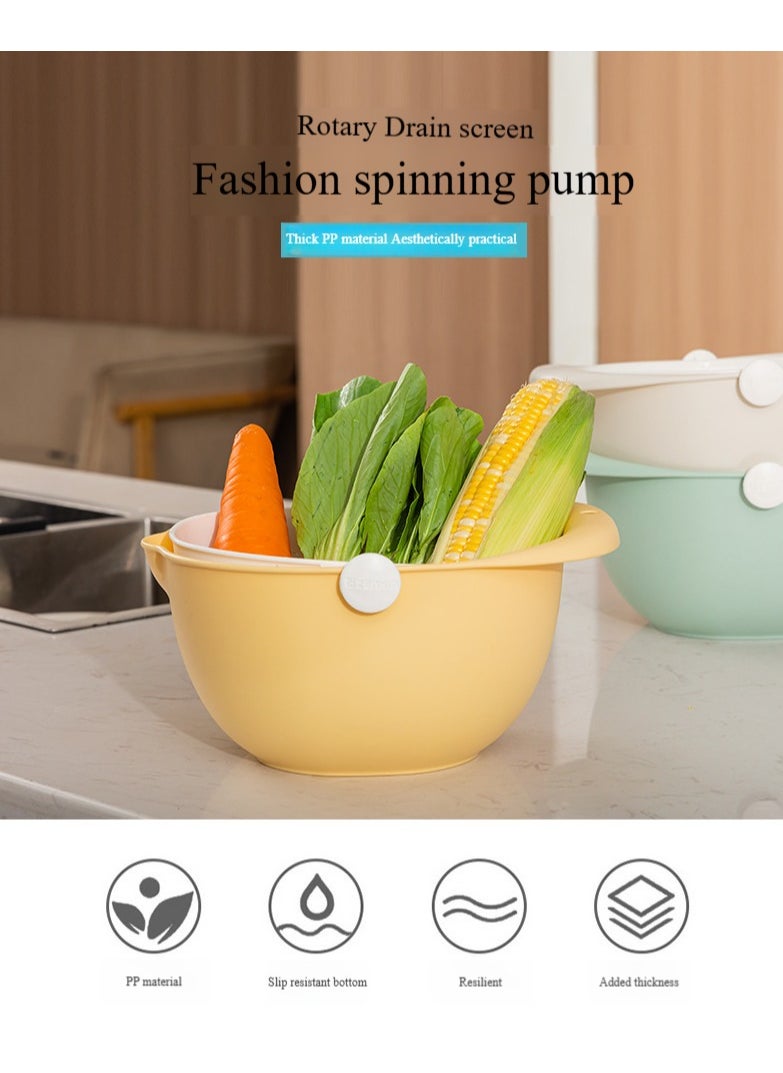 Fashion Rotating Drain Screen Fruit Basin Drain Basket Household Fruit Basket Kitchen Vegetable Washing Basket