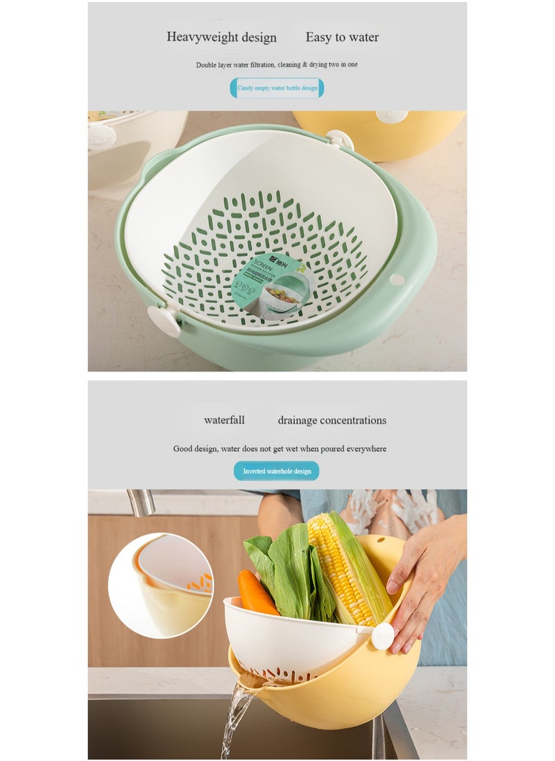 Fashion Rotating Drain Screen Fruit Basin Drain Basket Household Fruit Basket Kitchen Vegetable Washing Basket