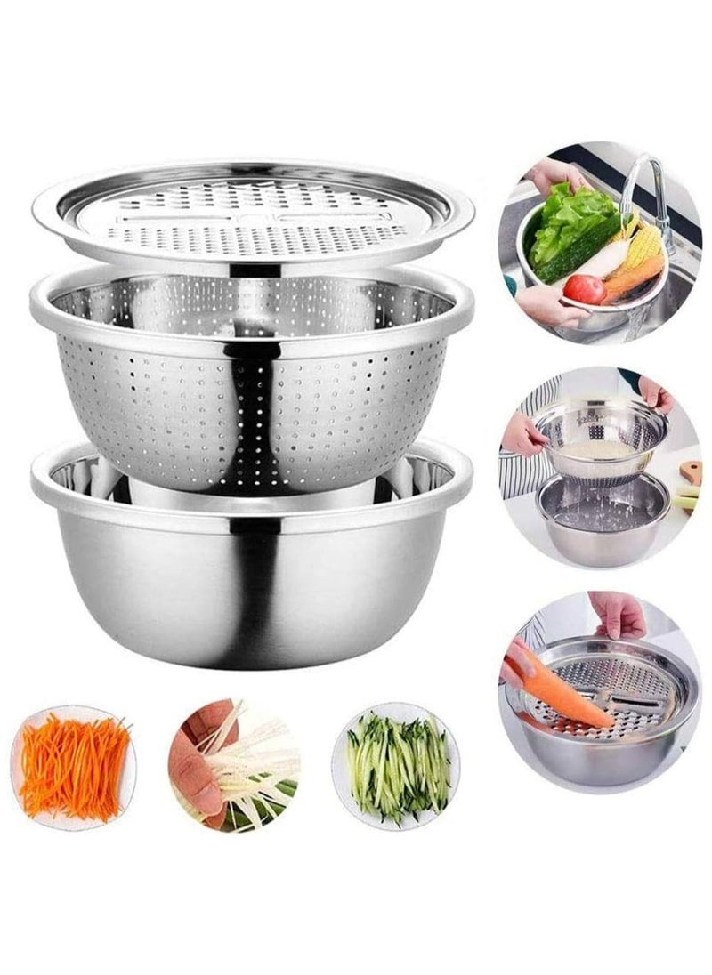 3 PCS Multifunctional Stainless Steel Basin Washing Bowl Set