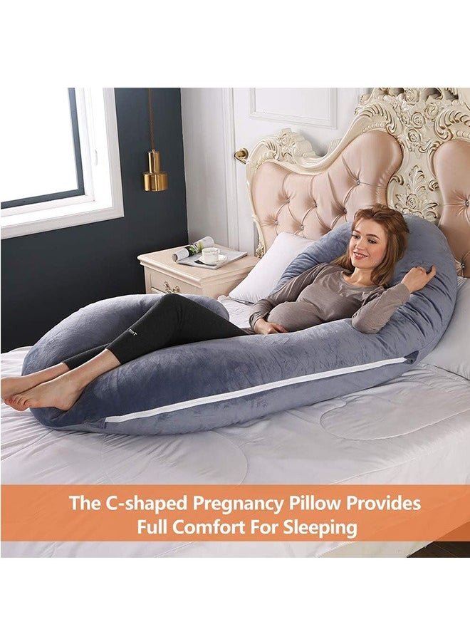 Pregnancy Pillow, 135cm Full Body Pillow Maternity Pillow for Pregnant Women, Comfort C Shaped Pillow with Removable Washable Velvet Cover(Grey, 135 x 68cm)