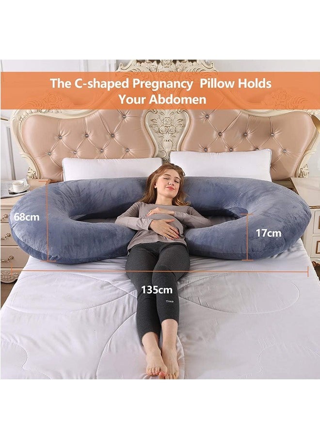 Pregnancy Pillow, 135cm Full Body Pillow Maternity Pillow for Pregnant Women, Comfort C Shaped Pillow with Removable Washable Velvet Cover(Grey, 135 x 68cm)