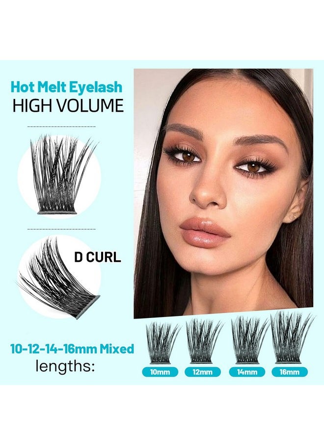 10Rows Mixed 10-12-14-16Mm/8-10-12-14Mm Individual False Eyelashes D Curl Wide Stem Dramatic Black Makeup Cluster Eyelashes Natural Volume Eye Lashes Extensions (10-12-14-16Mm Mixed)