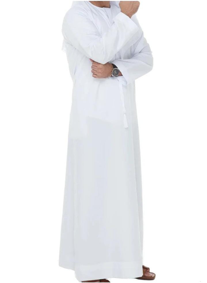 Everyday Emirati Kandora: Traditional Arabic Thobe for Men - Crew Neck Long Sleeve, Soft and Breathable Islamic Robe - Comfortable, Skin-Friendly, Draped, and Perfect for Everyday Wear