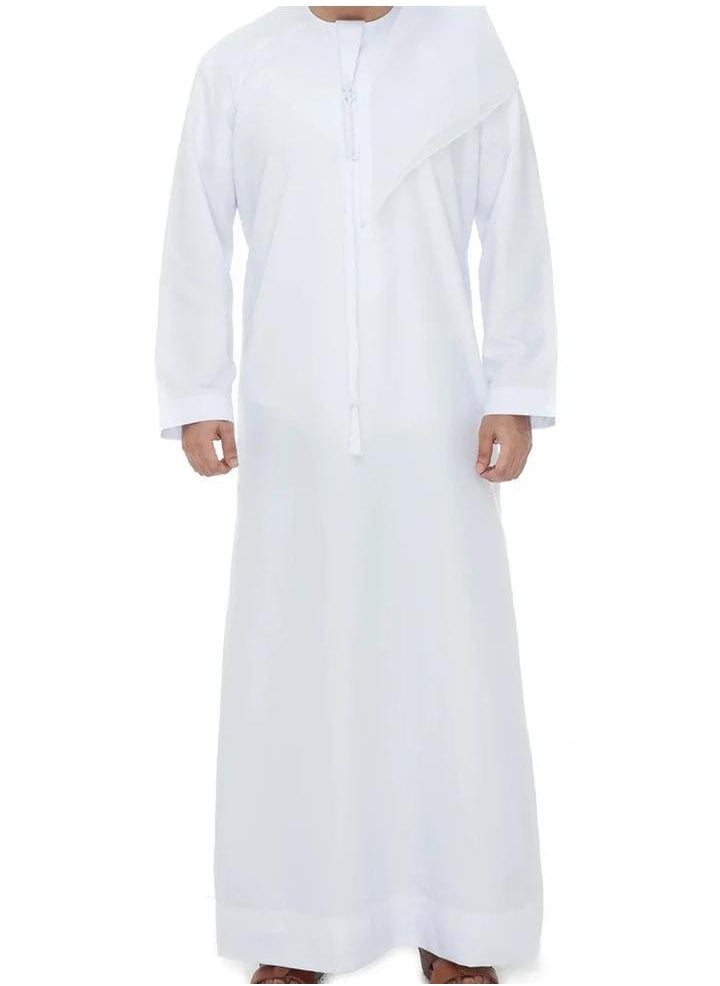 Everyday Emirati Kandora: Traditional Arabic Thobe for Men - Crew Neck Long Sleeve, Soft and Breathable Islamic Robe - Comfortable, Skin-Friendly, Draped, and Perfect for Everyday Wear