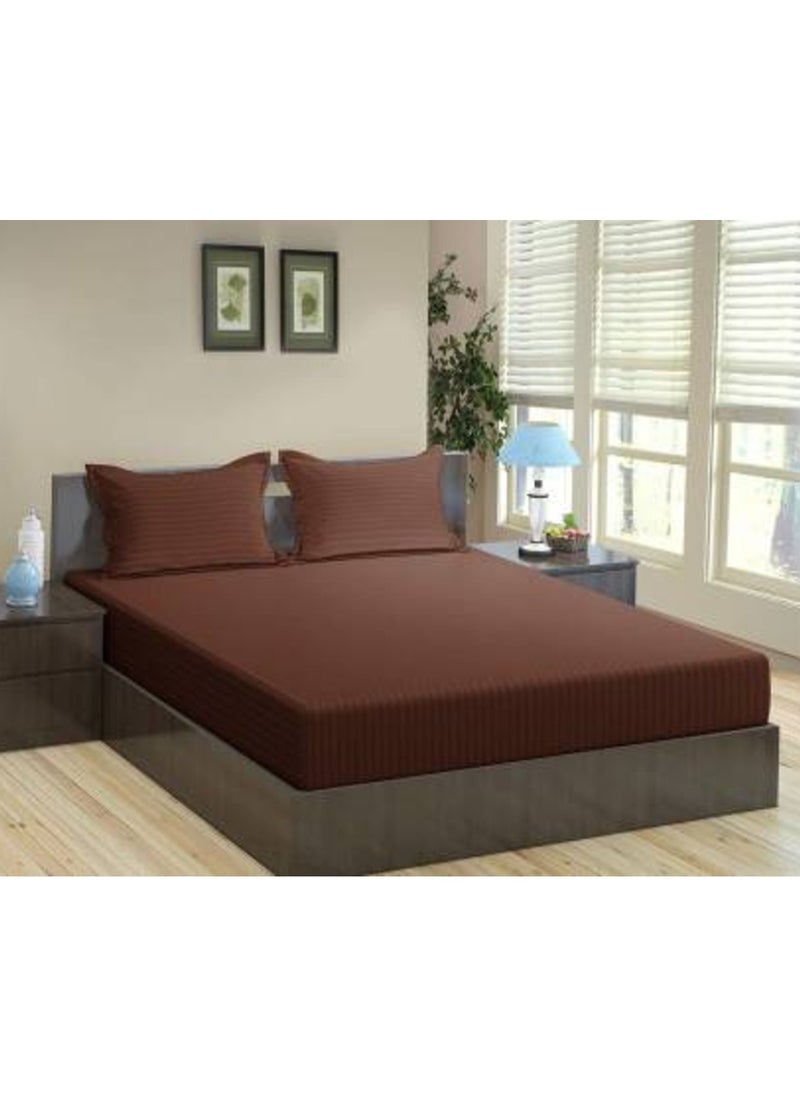 Stripe Microfiber Chocolate Fitted Sheet Double 200x200 cm