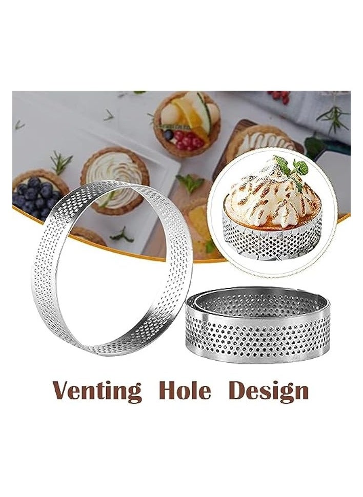 Cake Ring Tart Pans Stainless Steel, Circle Cake Molds for Baking, Heat Resistant Perforated Tartlet Mousse Pie Dessert Mould Bakeware Tools, Round Diameter 5 cm 6 Packs