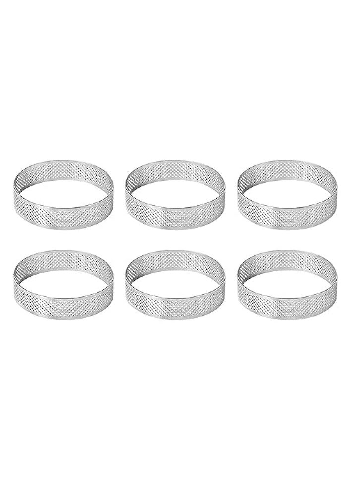 Cake Ring Tart Pans Stainless Steel, Circle Cake Molds for Baking, Heat Resistant Perforated Tartlet Mousse Pie Dessert Mould Bakeware Tools, Round Diameter 5 cm 6 Packs