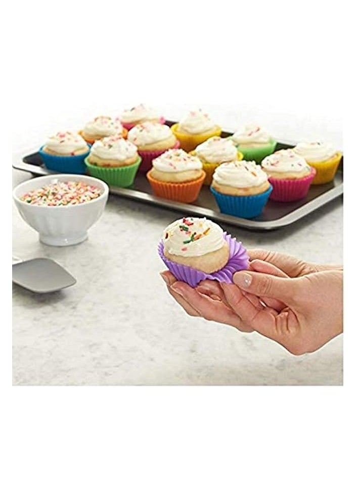 12Pcs/Lot 7Cm Muffin Cupcake Mould Colorful Round Shape Silicone Cupcake Mould Bakeware Maker Mold Tray Baking Cup Liner Molds, Multi Color