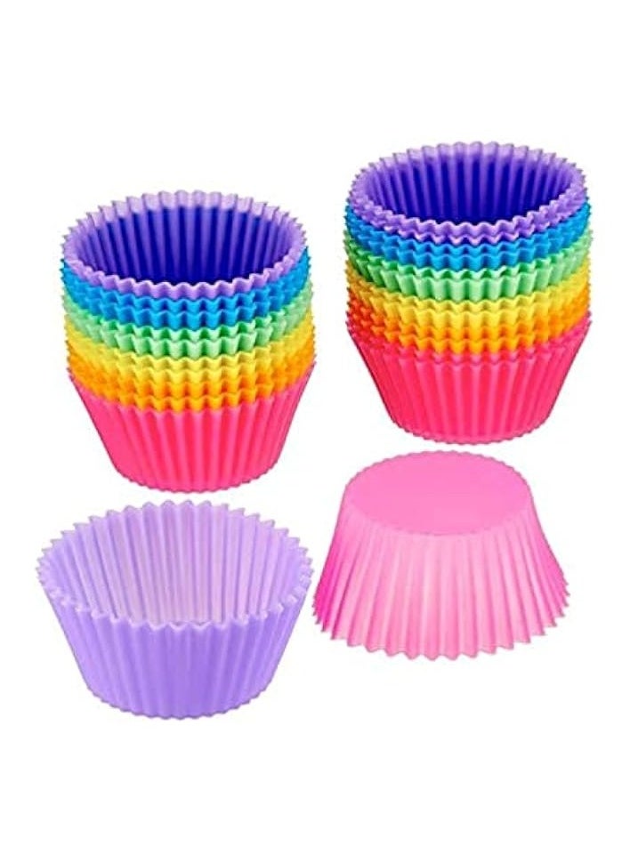 12Pcs/Lot 7Cm Muffin Cupcake Mould Colorful Round Shape Silicone Cupcake Mould Bakeware Maker Mold Tray Baking Cup Liner Molds, Multi Color