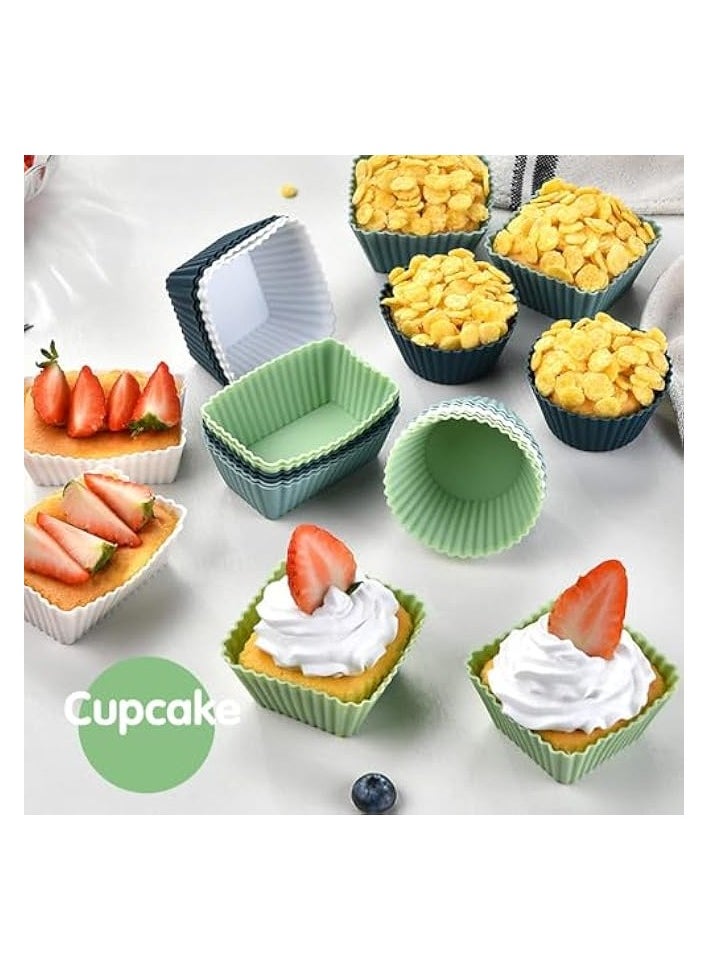 Silicone Cupcake Moulds, 12Pcs Reusable Cupcake Cases, Non-Stick Bakeware Muffin Cases, Food Grade Safety Air Fryer Liner, Oven Bakeware Baking Cups Kit, for DIY Baking Bread Cakes Daily Use