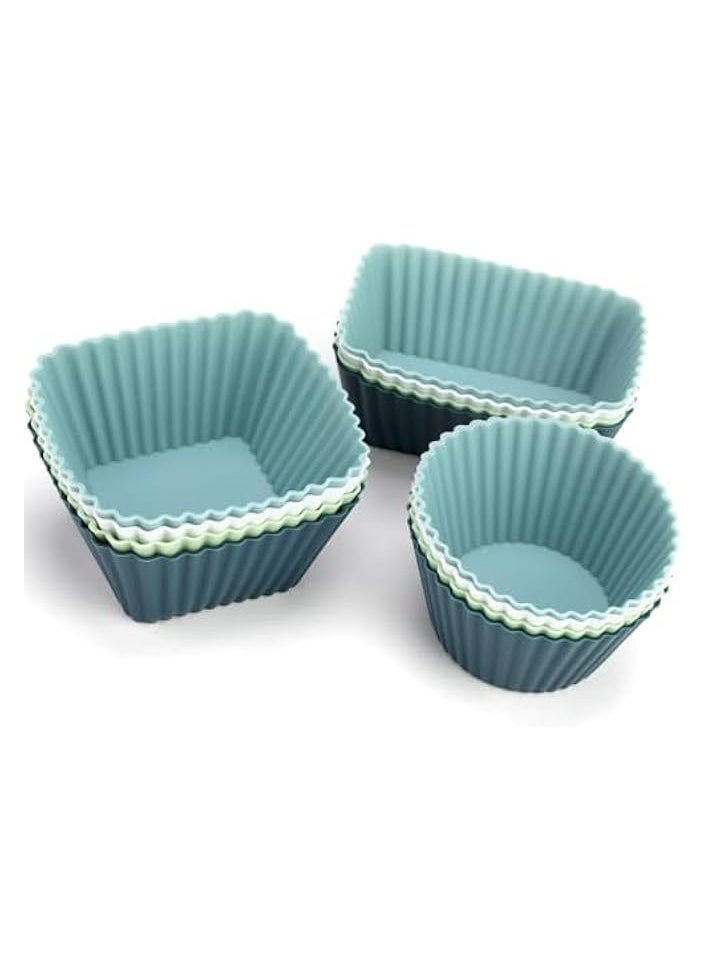 Silicone Cupcake Moulds, 12Pcs Reusable Cupcake Cases, Non-Stick Bakeware Muffin Cases, Food Grade Safety Air Fryer Liner, Oven Bakeware Baking Cups Kit, for DIY Baking Bread Cakes Daily Use