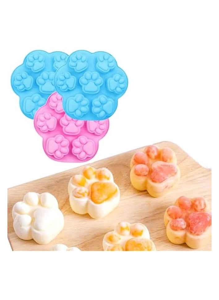 Silicone Chocolate Molds, 3PCS Puppy Dog Paw Break-Apart Chocolate Moulds, DIY Baking & Pastry Tools, Silicone Bakeware Wax Melt Molds, Chocolate, Soap, Ice Cubes Mini Silicone Molds (Blue, Pink)