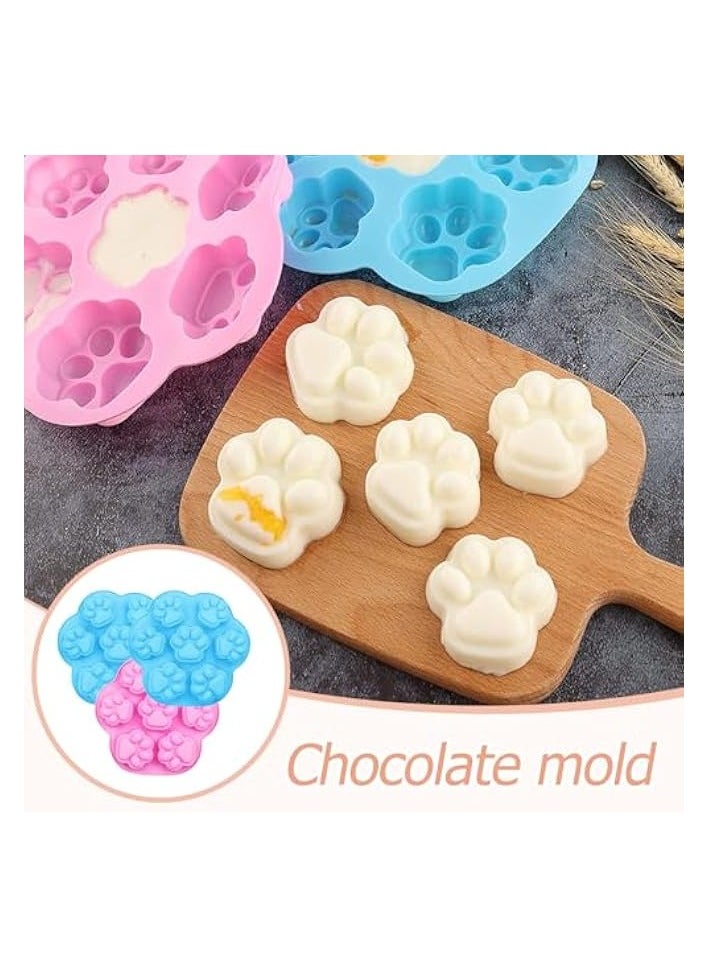 Silicone Chocolate Molds, 3PCS Puppy Dog Paw Break-Apart Chocolate Moulds, DIY Baking & Pastry Tools, Silicone Bakeware Wax Melt Molds, Chocolate, Soap, Ice Cubes Mini Silicone Molds (Blue, Pink)