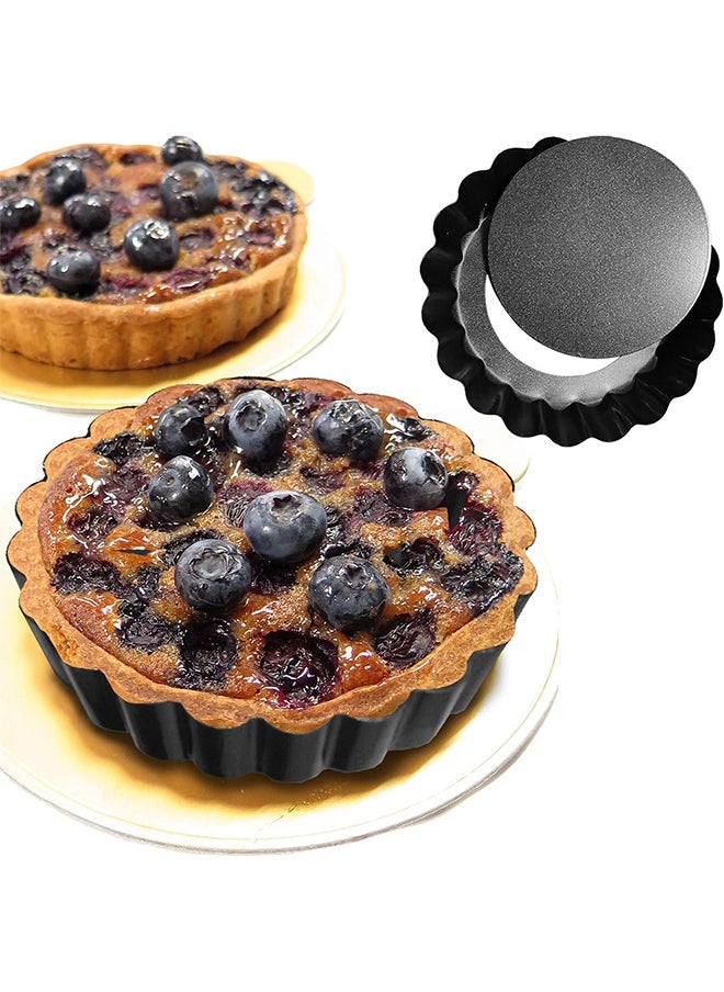 4 Packs Mini Tart Pans 4 Inch With Removable Bottom Round Nonstick Quiche Pan Heavy Duty Fluted Side For Pies Mousse Cakes Dessert Baking, With Removable Bottom, Black