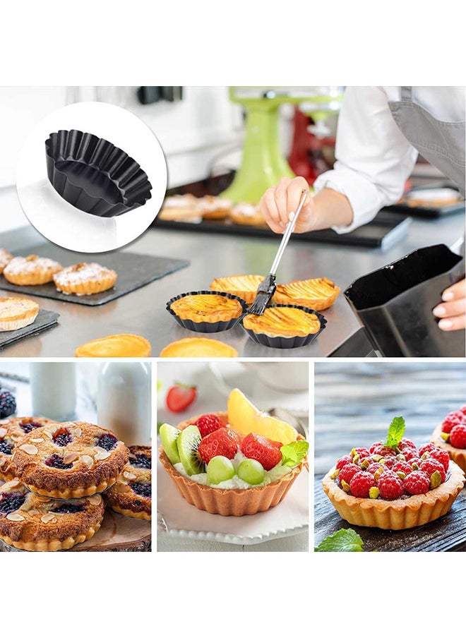 4 Packs Mini Tart Pans 4 Inch With Removable Bottom Round Nonstick Quiche Pan Heavy Duty Fluted Side For Pies Mousse Cakes Dessert Baking, With Removable Bottom, Black