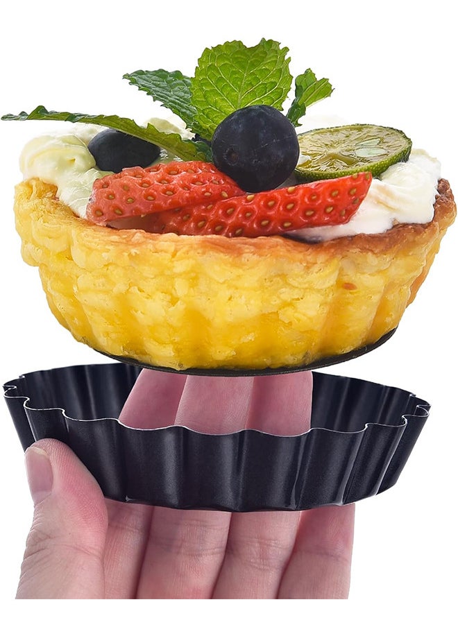 4 Packs Mini Tart Pans 4 Inch With Removable Bottom Round Nonstick Quiche Pan Heavy Duty Fluted Side For Pies Mousse Cakes Dessert Baking, With Removable Bottom, Black