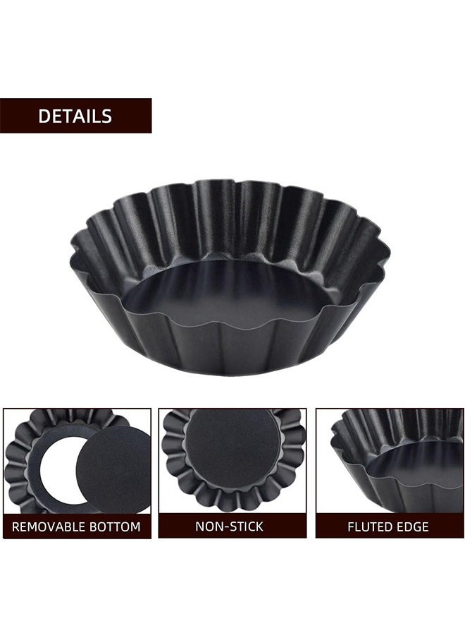 4 Packs Mini Tart Pans 4 Inch With Removable Bottom Round Nonstick Quiche Pan Heavy Duty Fluted Side For Pies Mousse Cakes Dessert Baking, With Removable Bottom, Black