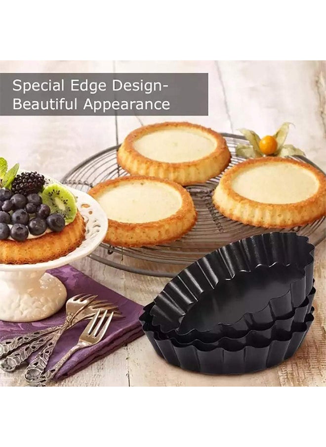 4 Packs Mini Tart Pans 4 Inch With Removable Bottom Round Nonstick Quiche Pan Heavy Duty Fluted Side For Pies Mousse Cakes Dessert Baking, With Removable Bottom, Black