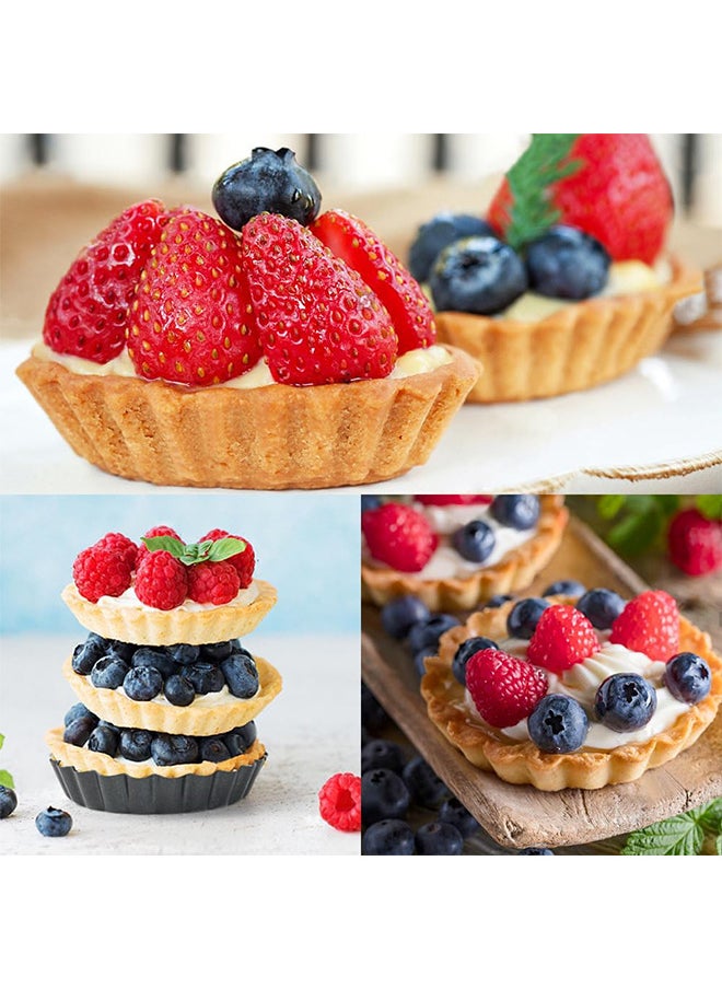 4 Packs Mini Tart Pans 4 Inch With Removable Bottom Round Nonstick Quiche Pan Heavy Duty Fluted Side For Pies Mousse Cakes Dessert Baking, With Removable Bottom, Black