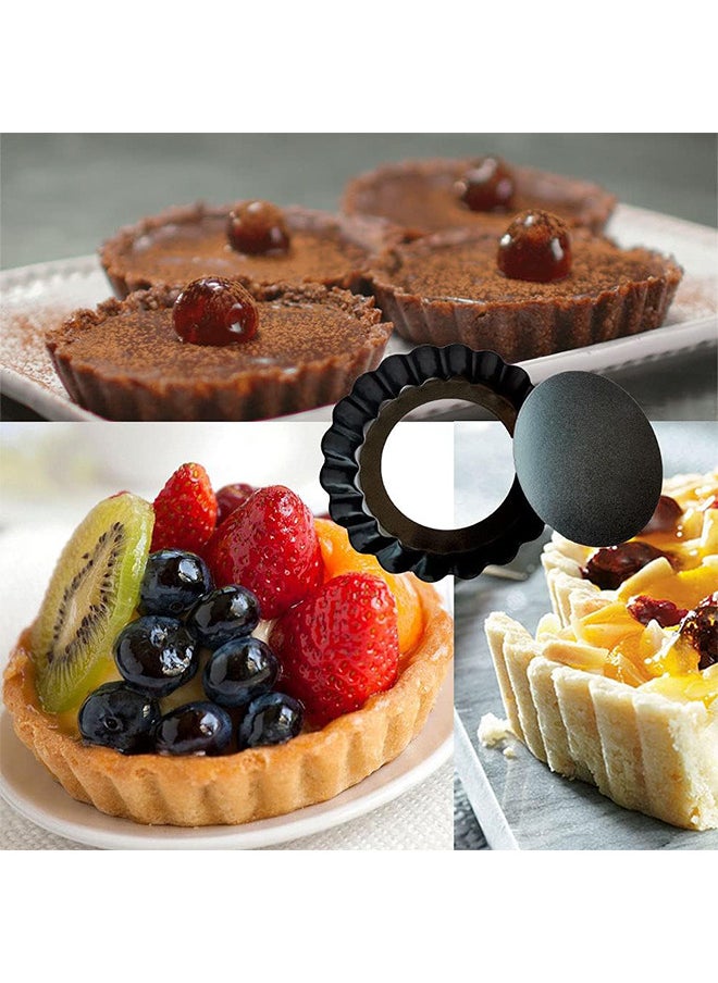 4 Packs Mini Tart Pans 4 Inch With Removable Bottom Round Nonstick Quiche Pan Heavy Duty Fluted Side For Pies Mousse Cakes Dessert Baking, With Removable Bottom, Black