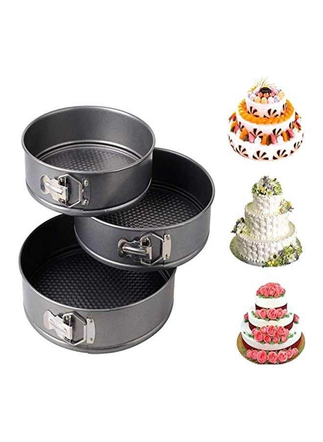 3-Piece Non-Stick Round Cake Mould Set Dark Grey 18cm+20cm+22cm- circular Springform interlocking and leak- proof seal carbon baking C ake Pan