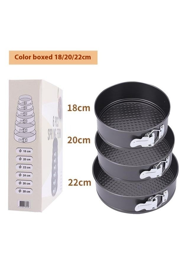 3-Piece Non-Stick Round Cake Mould Set Dark Grey 18cm+20cm+22cm- circular Springform interlocking and leak- proof seal carbon baking C ake Pan