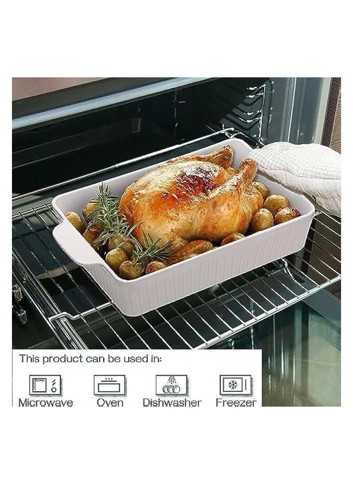 Casserole Dish, 39 * 22 CM Ceramic Baking Dish, Large Lasagna Pan Deep, Casserole Dishes for Oven, 135 oz Deep Baking Pan with Handles, Oven Safe and Durable Bakeware for Lasagna, Roasts, White