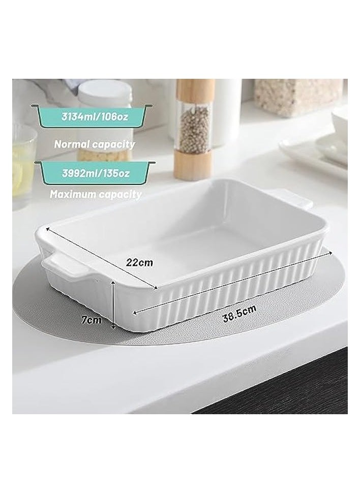 Casserole Dish, 39 * 22 CM Ceramic Baking Dish, Large Lasagna Pan Deep, Casserole Dishes for Oven, 135 oz Deep Baking Pan with Handles, Oven Safe and Durable Bakeware for Lasagna, Roasts, White