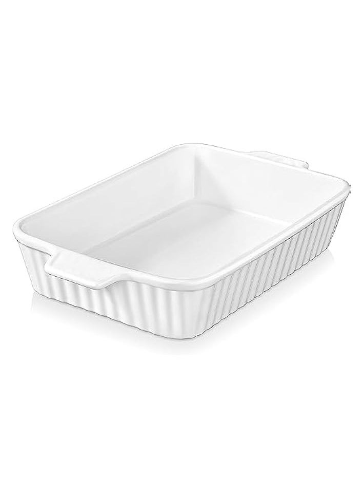 Casserole Dish, 39 * 22 CM Ceramic Baking Dish, Large Lasagna Pan Deep, Casserole Dishes for Oven, 135 oz Deep Baking Pan with Handles, Oven Safe and Durable Bakeware for Lasagna, Roasts, White