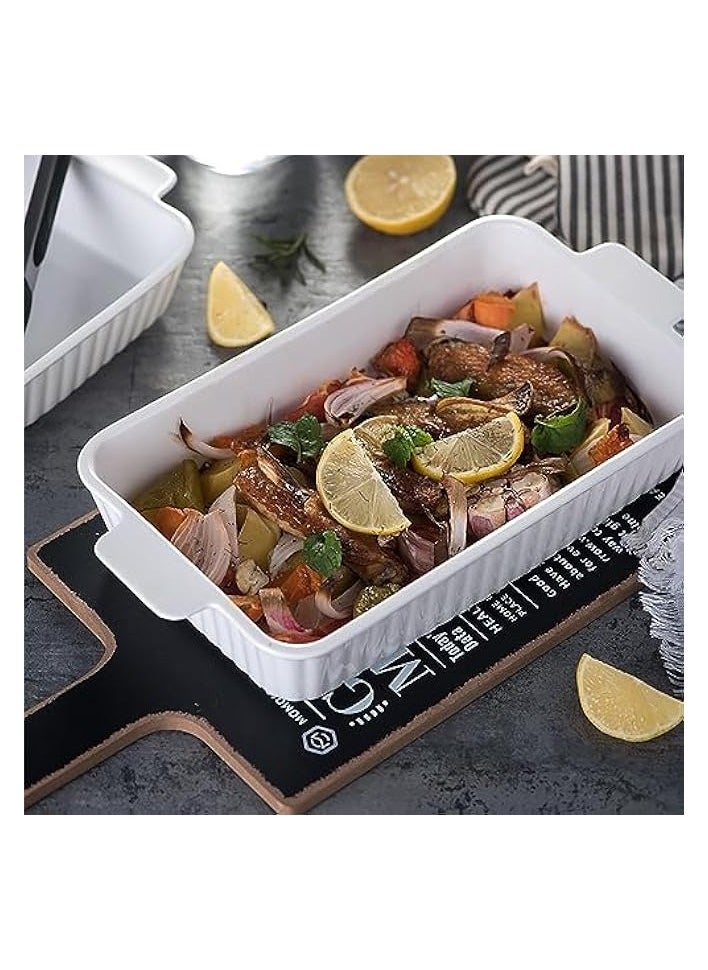 Casserole Dish, 39 * 22 CM Ceramic Baking Dish, Large Lasagna Pan Deep, Casserole Dishes for Oven, 135 oz Deep Baking Pan with Handles, Oven Safe and Durable Bakeware for Lasagna, Roasts, White