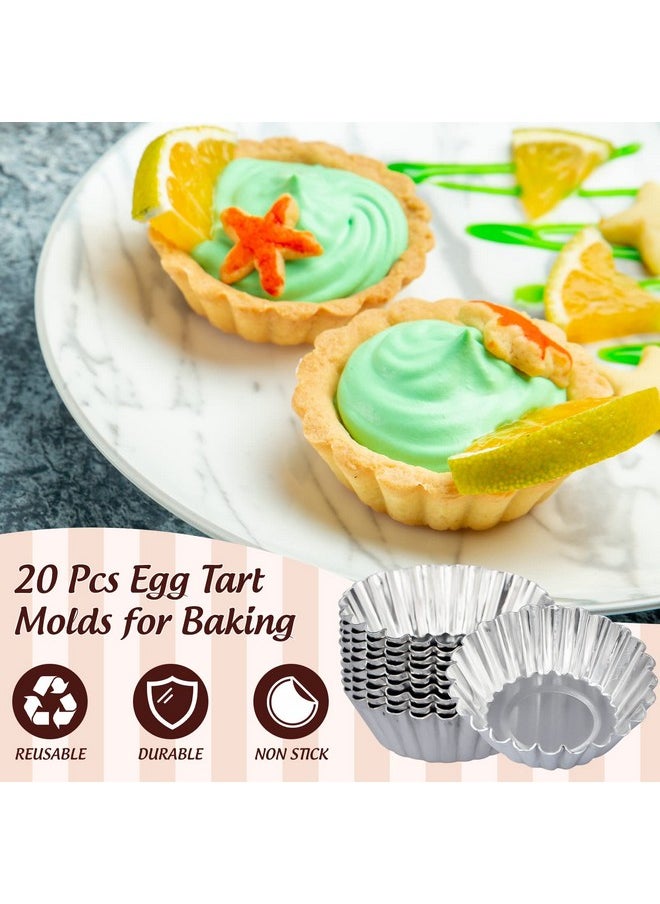 20 Pack Egg Tart Pans, Mini Aluminum Cupcake Pans Pie Cookie Muffin Tins Reusable Baking Mold Cups (Xl)