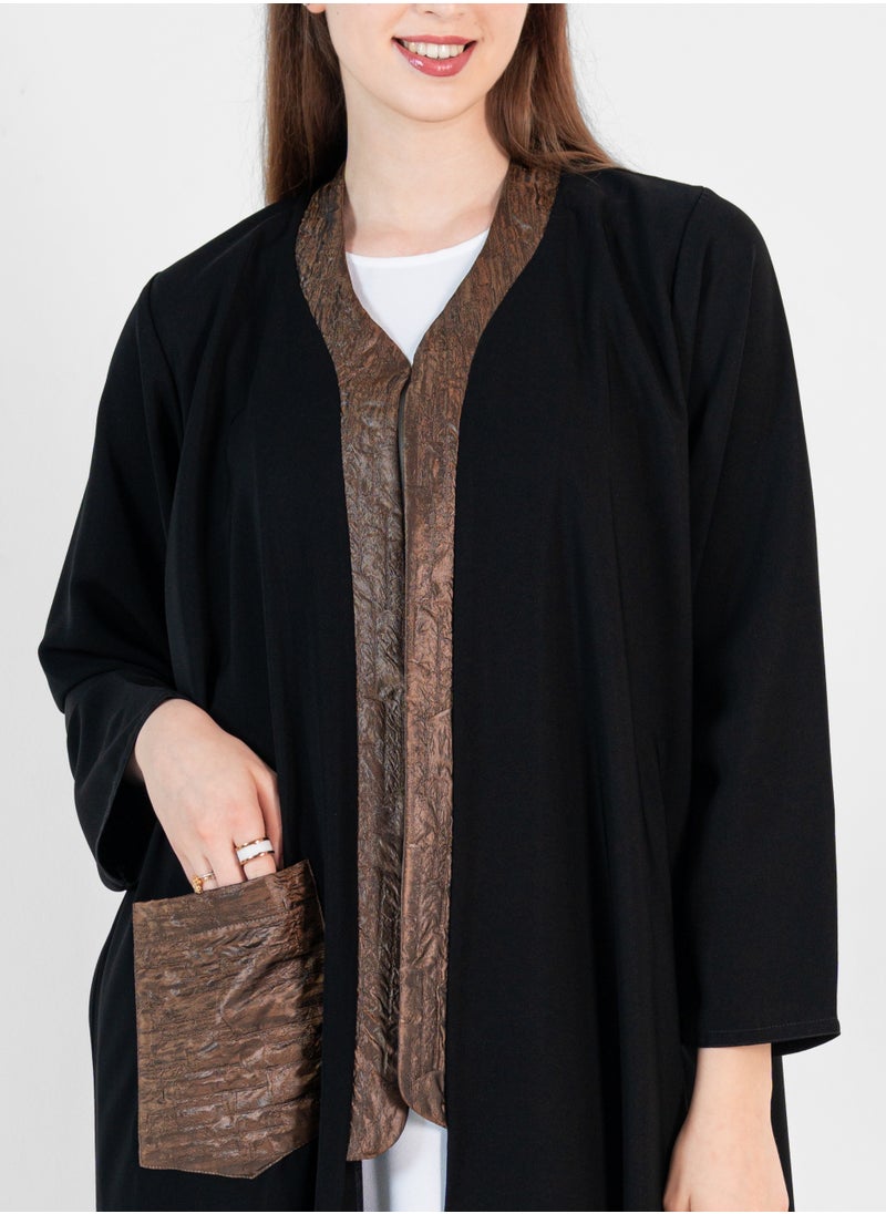 Black abaya With Leather Design and pucket