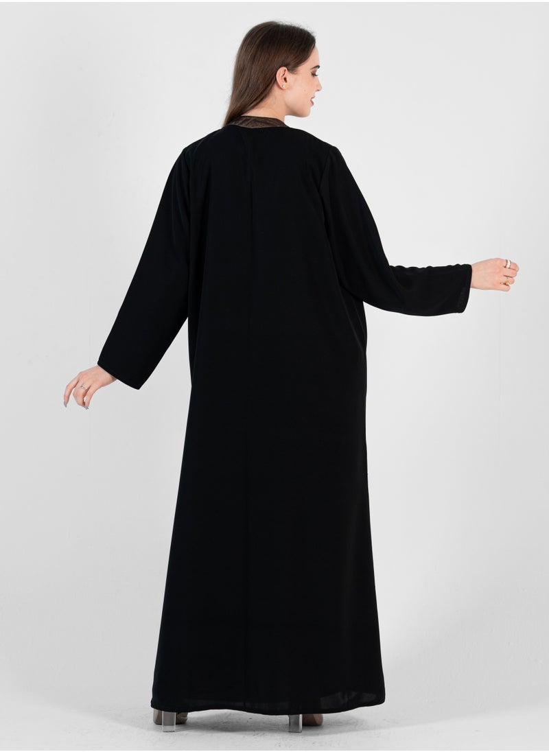 Black abaya With Leather Design and pucket