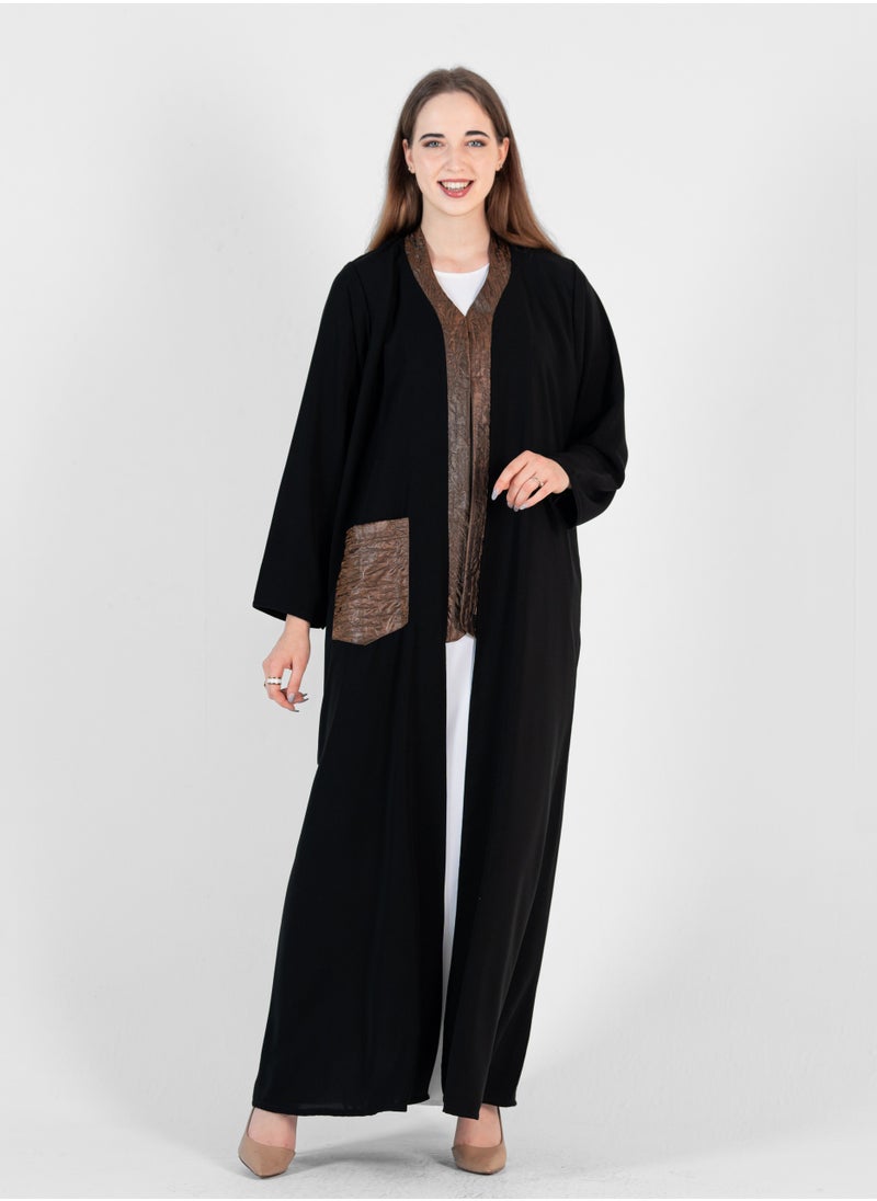 Black abaya With Leather Design and pucket