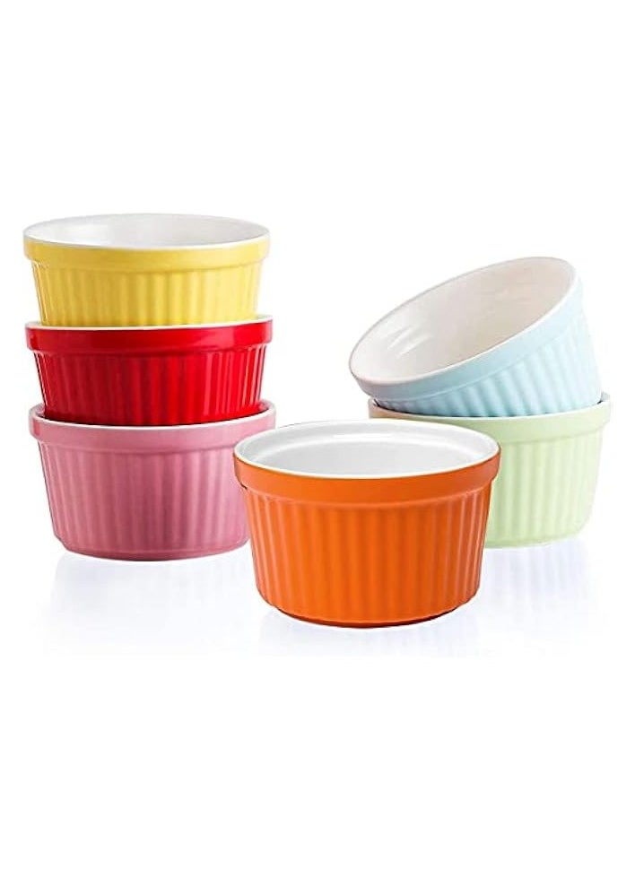 8 OZ(226ml) Ramekins Oven Safe - Porcelain Souffle Dishes Bakeware Set, Baking Cups for Creme Brulee and Souffle, Set of 6, Hot Assorted Color