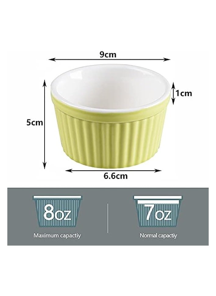 8 OZ(226ml) Ramekins Oven Safe - Porcelain Souffle Dishes Bakeware Set, Baking Cups for Creme Brulee and Souffle, Set of 6, Hot Assorted Color