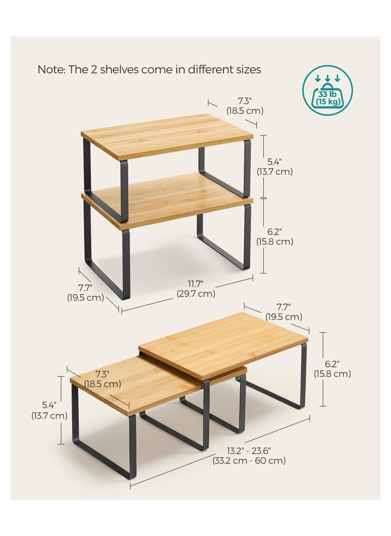 2 sets Kitchen Storage Spice Rack, Stackable, Expandable, Metal and Engineered Wood