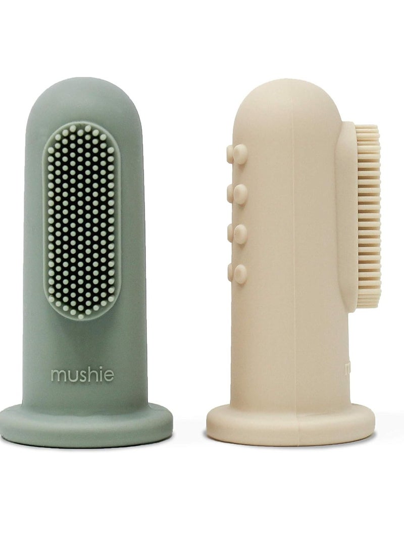 mushie Baby Finger Toothbrush (Cambridge Blue/Shifting Sand) 2-Pack