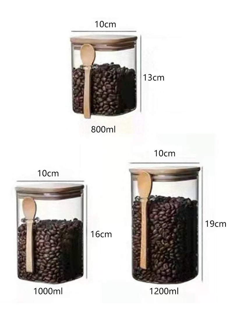 3pcs Glass Jars Glass Food Storage Jars Containers with Bamboo Lid and Spoon Glass Clear Stackable Containers Kitchen Jars for Spice Bath Salt Tea Coffee Sugar Canisters