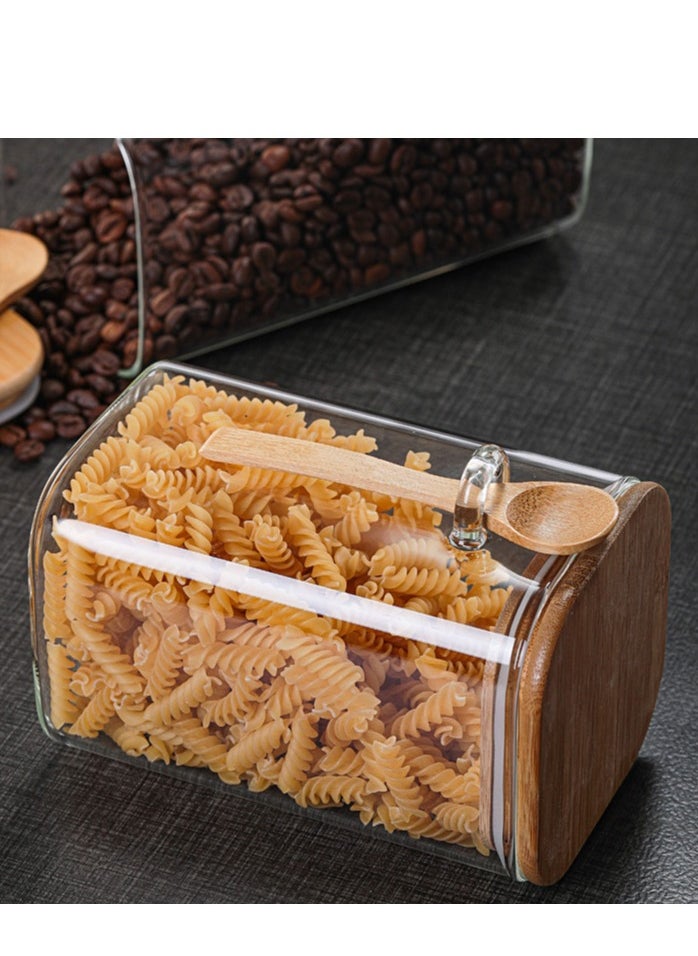 3pcs Glass Jars Glass Food Storage Jars Containers with Bamboo Lid and Spoon Glass Clear Stackable Containers Kitchen Jars for Spice Bath Salt Tea Coffee Sugar Canisters