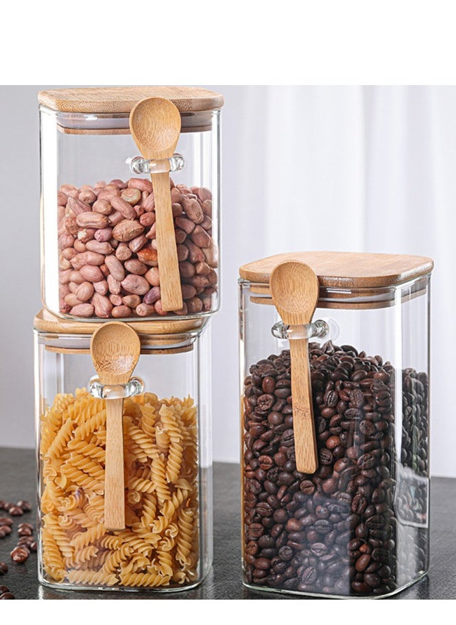 3pcs Glass Jars Glass Food Storage Jars Containers with Bamboo Lid and Spoon Glass Clear Stackable Containers Kitchen Jars for Spice Bath Salt Tea Coffee Sugar Canisters
