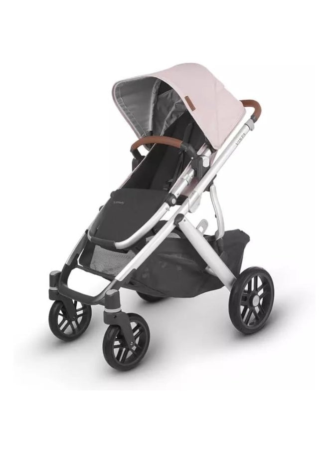 Vista V2 Convertible Stroller Alice Dusty Pink With Silver Frame And Saddle Leather, Adaptable Double Stroller For Growing Families