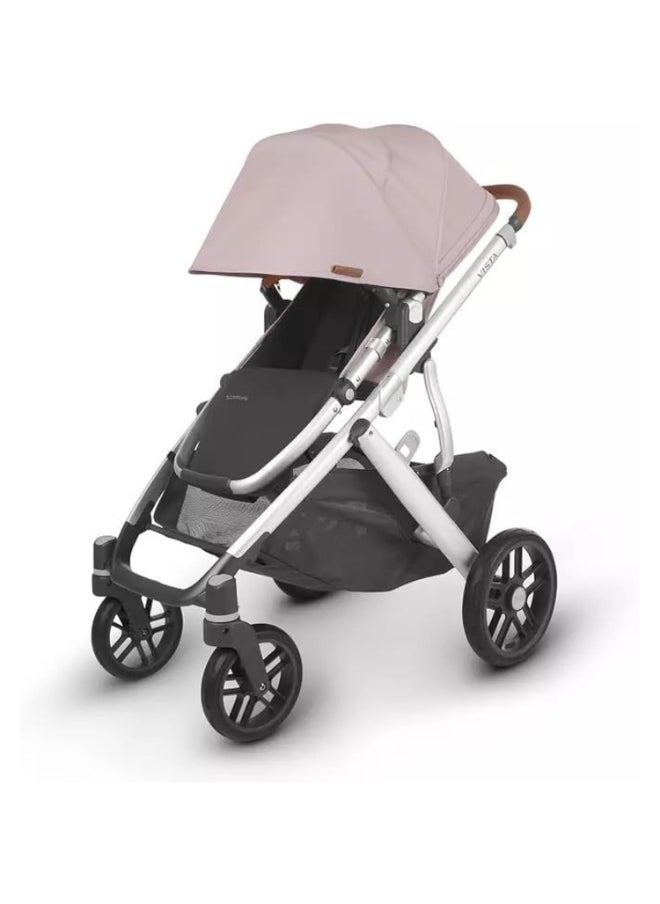 Vista V2 Convertible Stroller Alice Dusty Pink With Silver Frame And Saddle Leather, Adaptable Double Stroller For Growing Families